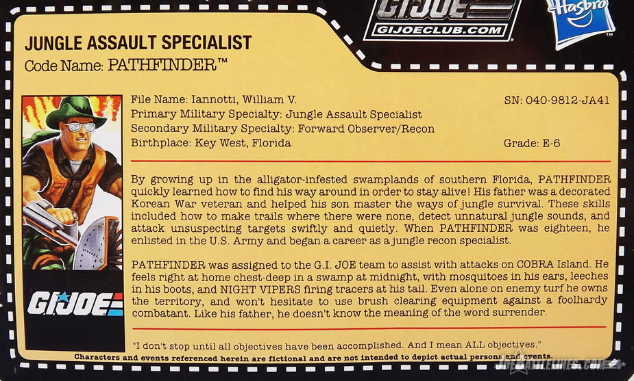 G.I. Joe Club FSS 4 Pathfinder file card