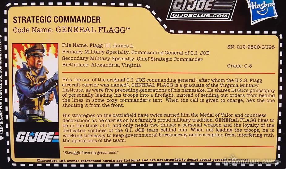 G.I. Joe FSS 5 General Flagg File card