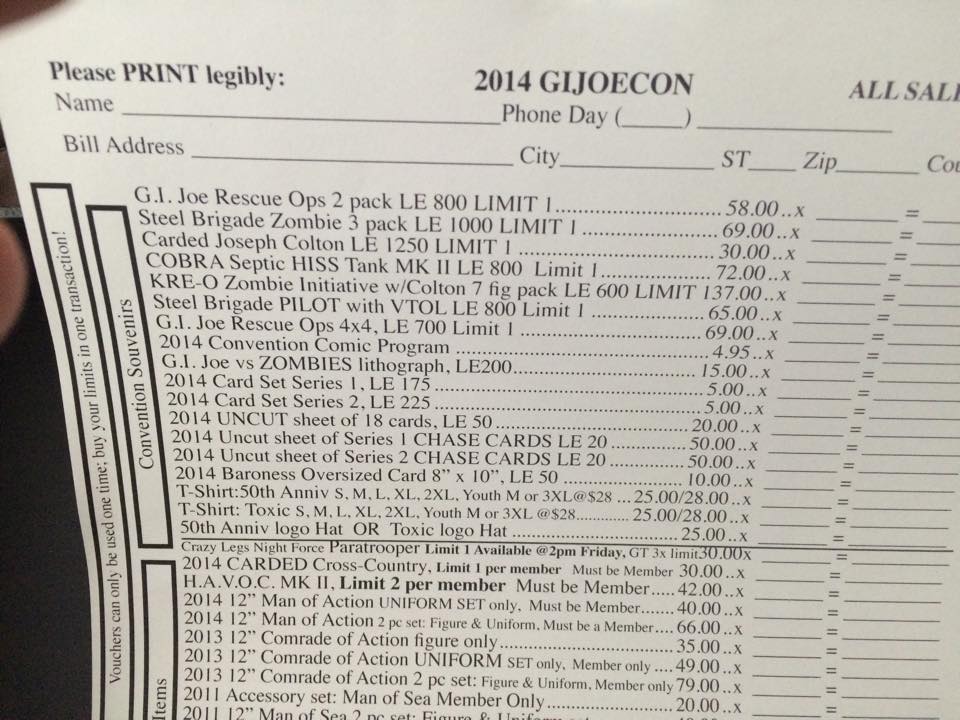 Joe Con 2014 souvenir price list